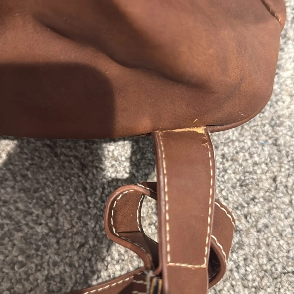 Cream and Brown Genuine Cowhide Leather Western Backpack with Rustic Charm